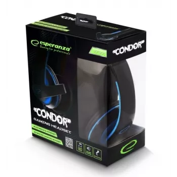 Headset gaming com fios Esperanza EGH300B com microfone, over-ear, preto e azul