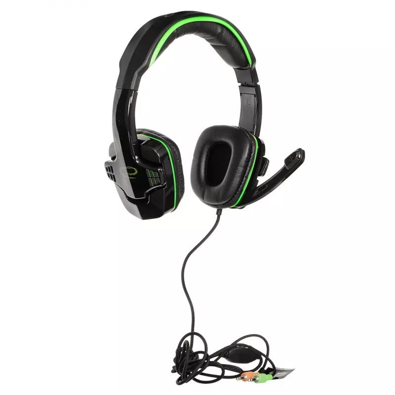 Headset gaming Esperanza EGH310G com microfone de arco, com fios, jack 3,5 mm, preto e verde