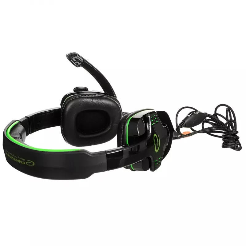Headset gaming Esperanza EGH310G com microfone de arco, com fios, jack 3,5 mm, preto e verde
