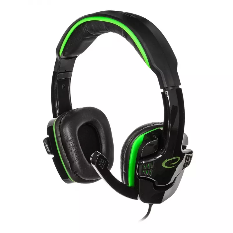 Headset gaming Esperanza EGH310G com microfone de arco, com fios, jack 3,5 mm, preto e verde