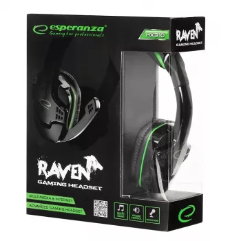 Headset gaming Esperanza EGH310G com microfone de arco, com fios, jack 3,5 mm, preto e verde
