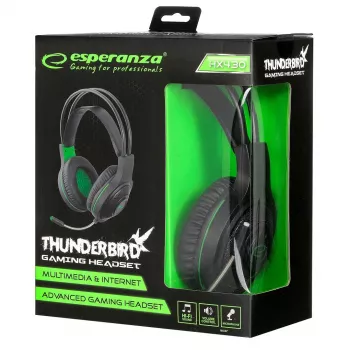 Esperanza EGH430 THUNDERBIRD Auscultador gaming com fios com microfone, preto e verde