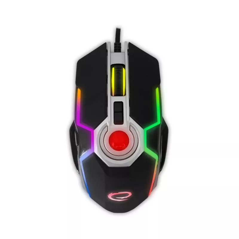 Esperanza EGM701 Mangora Rato gaming com fios 8D, iluminação RGB, 7200 DPI, sensor ótico, 6 botões, cabo entrançado, para destros, preto
