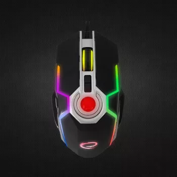 Esperanza EGM701 Mangora Rato gaming com fios 8D, iluminação RGB, 7200 DPI, sensor ótico, 6 botões, cabo entrançado, para destros, preto