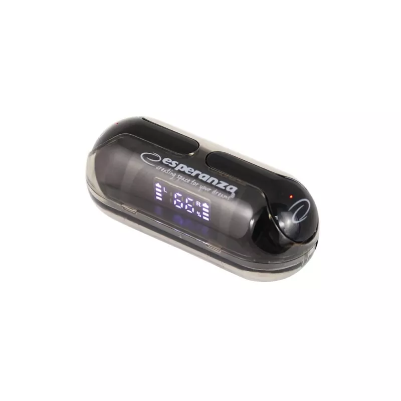 Auscultadores in-ear True Wireless Stereo Bluetooth Esperanza EH239K com estojo de carregamento, controlo tátil, microfone incorporado, preto