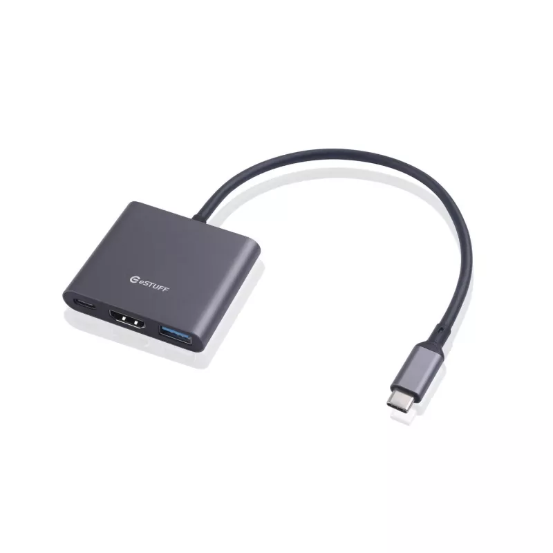 ESTUFF hub multiporta USB-C AV (USB-C, 7-em-1, HDMI 4K60, 2x USB-A 3.0, USB-C PD 60W, Gigabit Ethernet, SD/MicroSD)