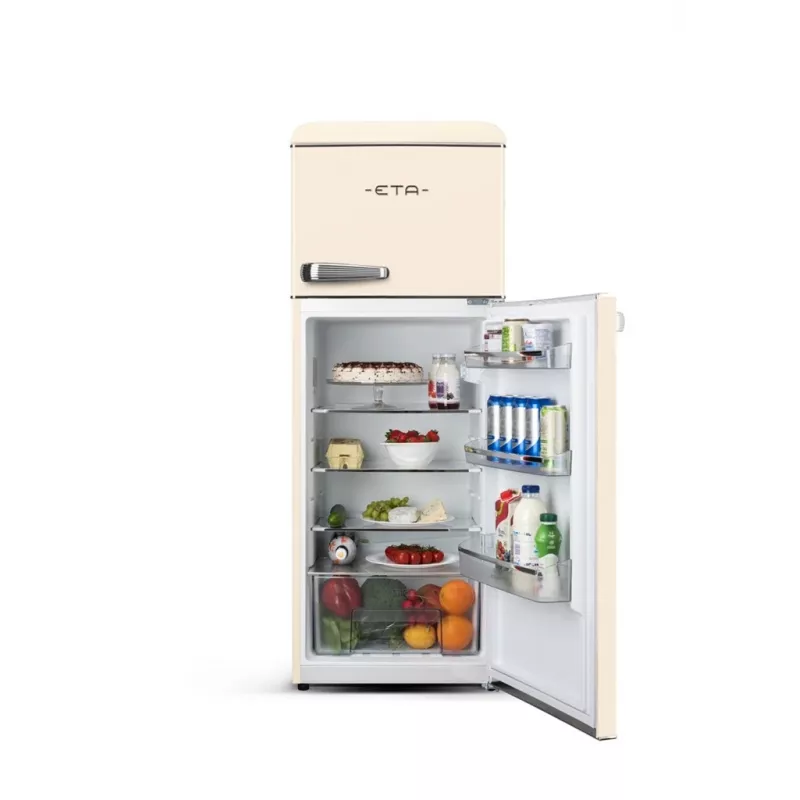 Combinado frigorífico-congelador independente ETA Storio Retro ETA253390040EN com congelador no topo, 215 L de capacidade total, bege, classe de eficiência energética E, 38 dB