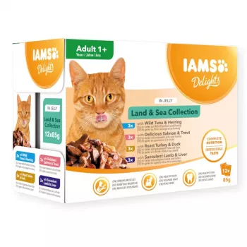 EUKANUBA IAMS DELIGHTS Land & Sea Collection em geleia – comida húmida para gatos – 12x85g saquetas