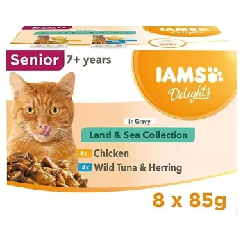 EUKANUBA IAMS Delights Senior Land & Sea Collection em molho – Alimento húmido para gatos – 8 x 85 g