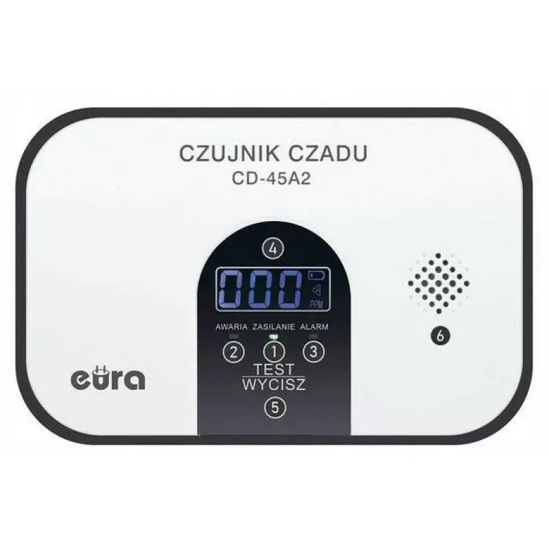 EURA CD-45A2 Detetor de monóxido de carbono autónomo, a pilhas, ecrã LCD