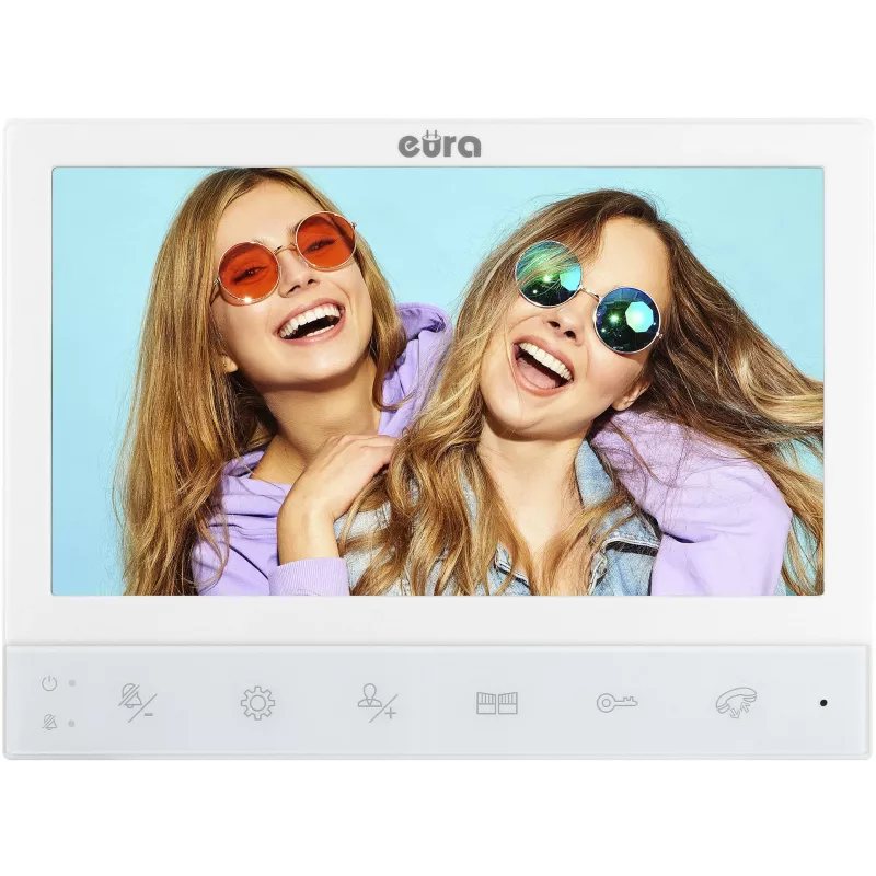 EURA VDP-80C5 videoporteiro para duas famílias, branco, 2x LCD de 7 polegadas, FHD, câmara 1080p, leitor RFID, montagem saliente