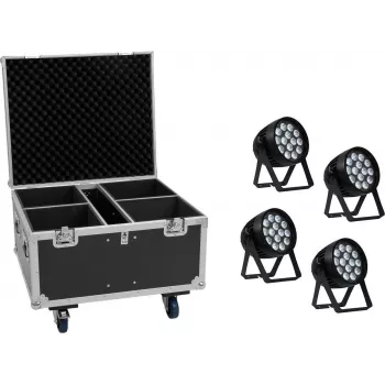 EUROLITE Conjunto 4x AKKU IP PAR 14 HCL QuickDMX + Flightcase IP65 Conjunto de Iluminação de Palco
