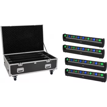 EUROLITE Conjunto 4x LED BAR-8 SWING QCL Bar com flightcase e rodas