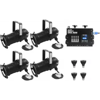 EUROLITE Conjunto 4x PAR-20 Spot preto dim2warm + EDX-4 DMX RDM Pack de dimmer LED (20000695)