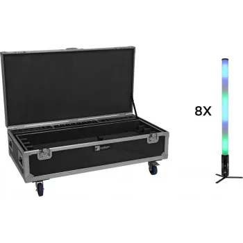 EUROLITE conjunto 8x AKKU IP Pixel Tube 360° PRO CRMX + flightcase com rodas e carregamento