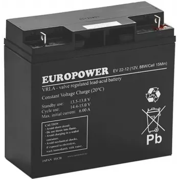 EUROPOWER Série EV Bateria AGM 12V 20Ah (C10) Deep Cycle VRLA
