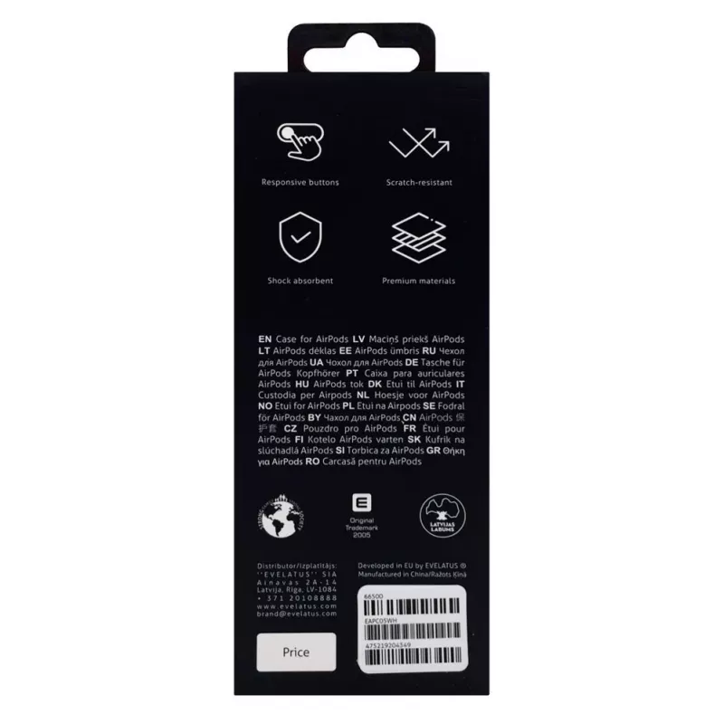 EVELATUS Capa para Apple AirPods EAC05 branca - capa protetora de silicone com mosquetão