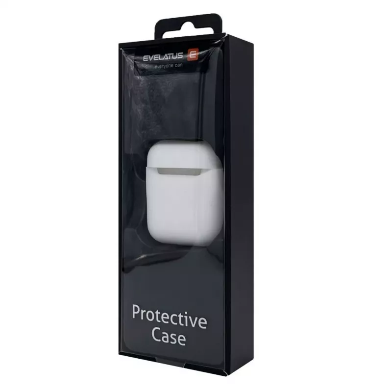 EVELATUS Capa para Apple AirPods EAC05 branca - capa protetora de silicone com mosquetão