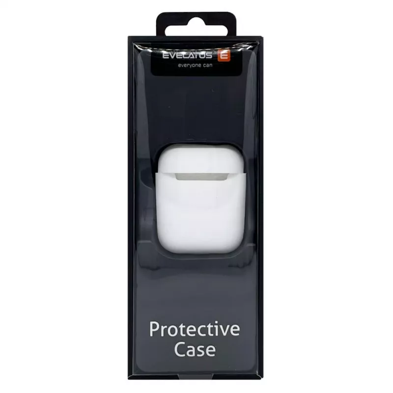 EVELATUS Capa para Apple AirPods EAC05 branca - capa protetora de silicone com mosquetão