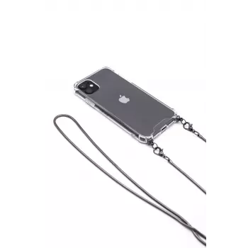 Capa de silicone transparente Evelatus para Apple iPhone 11 Pro Max com cordão, banda TPU Cinzento sideral