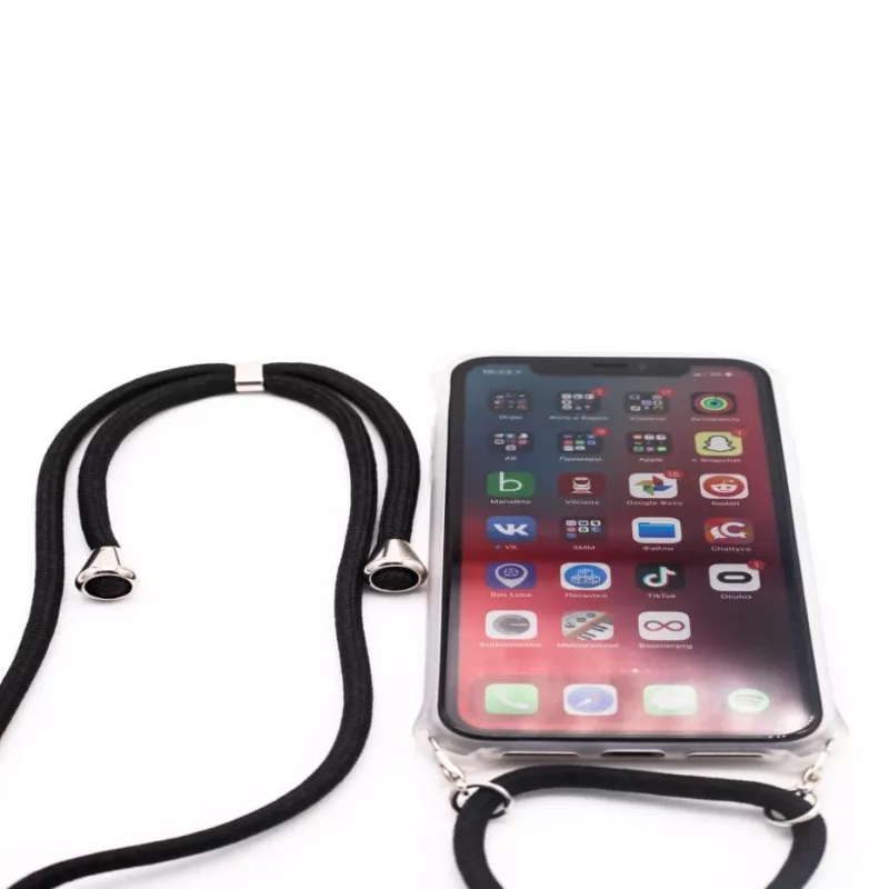 Evelatus Capa de silicone transparente com fita ao pescoço TPU para Apple iPhone 11 Pro transparente