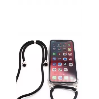 Evelatus Capa de silicone transparente com fita ao pescoço TPU para Apple iPhone 11 Pro transparente