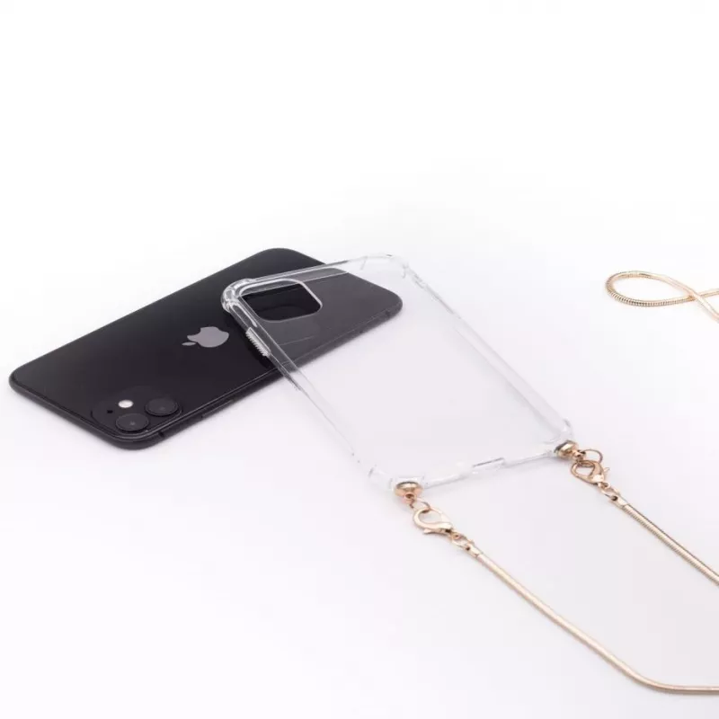 Evelatus Capa de silicone transparente com fita ao pescoço TPU para Apple iPhone 11 dourada