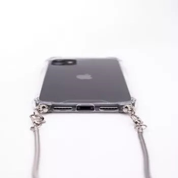 Evelatus Capa de silicone transparente com fita ao pescoço TPU para Apple iPhone 11 prateada