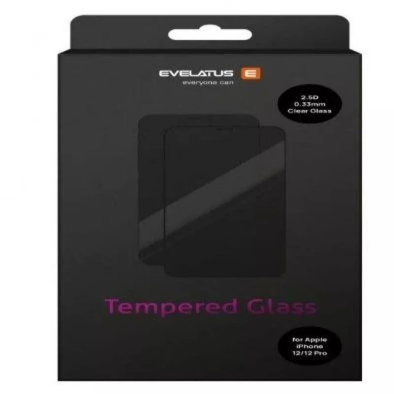 Película de vidro temperado Evelatus 0,33 mm transparente para Apple iPhone 12/12 Pro com cola japonesa, antiestática