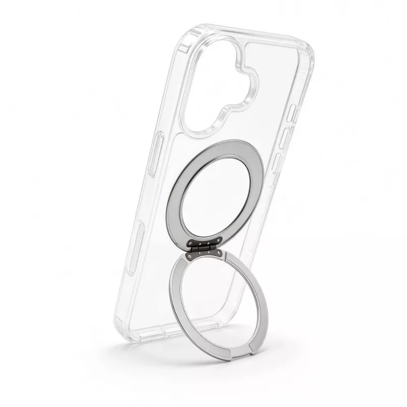 Evelatus Capa híbrida com MagSafe PC+TPU para Apple iPhone 17 com suporte metálico 360 transparente