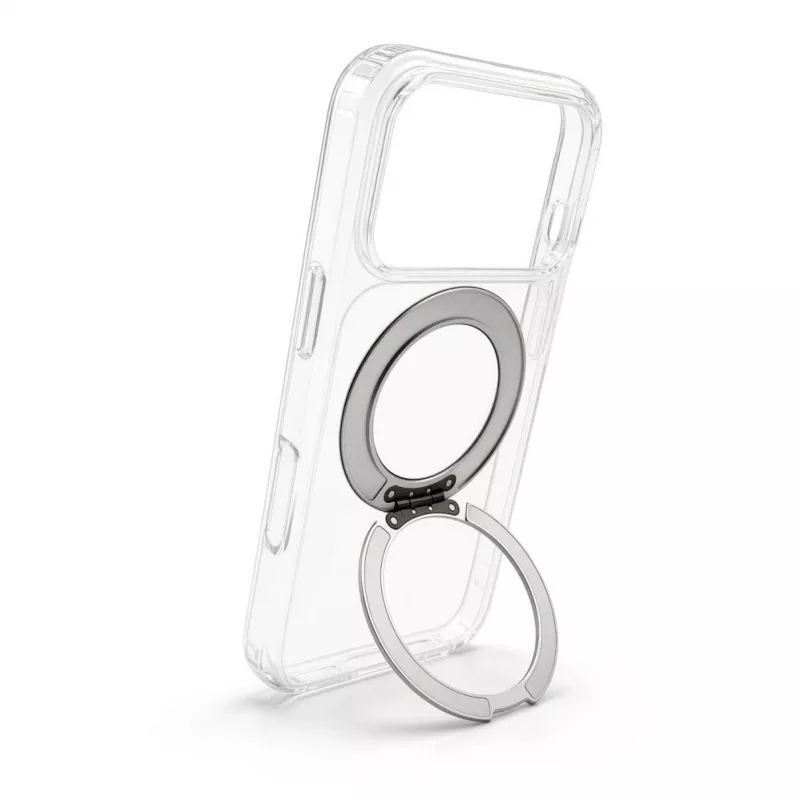 Evelatus Capa híbrida com MagSafe PC+TPU para Apple iPhone 17 Pro com suporte metálico 360° transparente