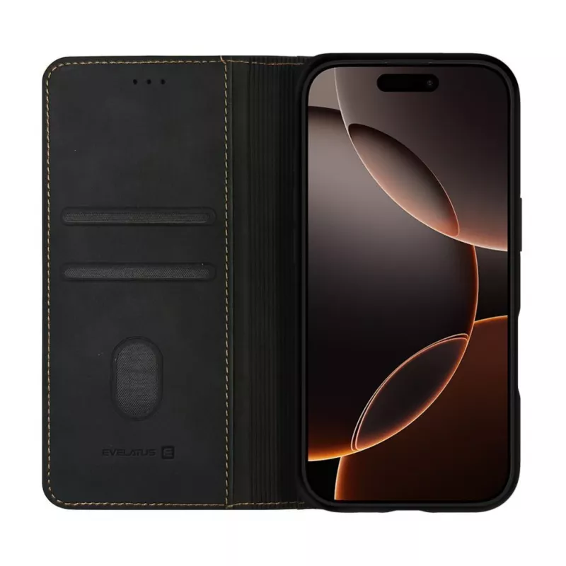 Evelatus Capa tipo livro para Apple iPhone 18 Pro, preto