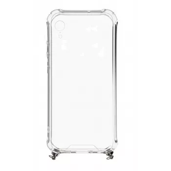 Evelatus Apple iPhone XR Capa de silicone transparente com fita ao pescoço TPU cinzento-espacial