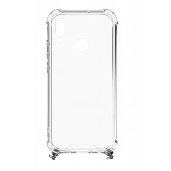 Capa de silicone transparente Evelatus para Huawei P Smart 2019 com cordão, banda TPU Prateada