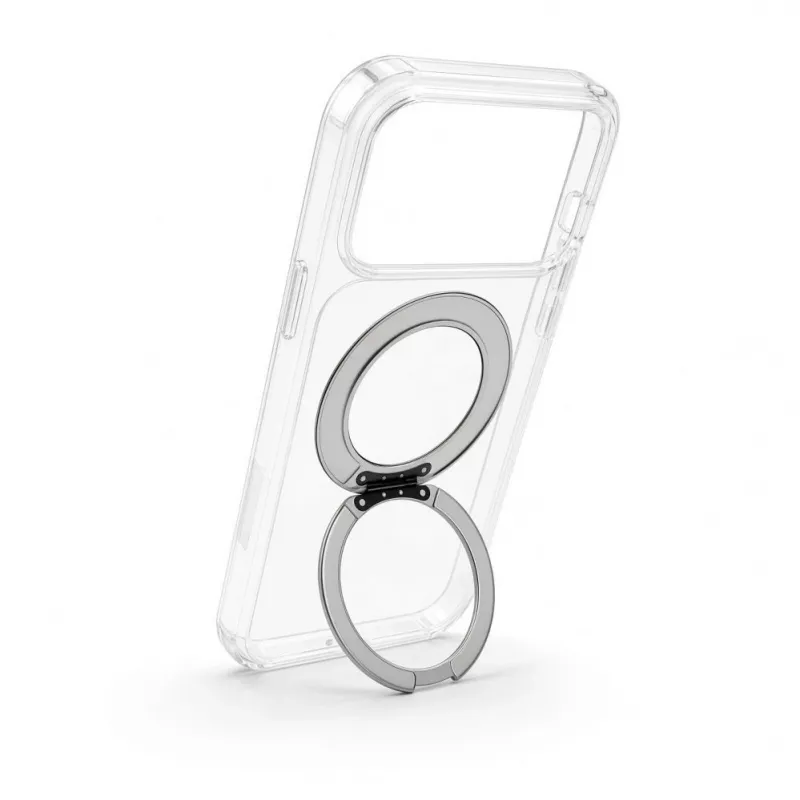 Evelatus Capa híbrida com MagSafe e suporte metálico 360° para iPhone 17 Pro Max, transparente