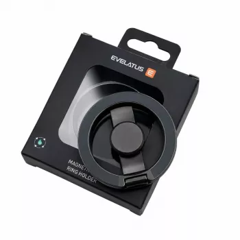 Suporte de telefone magnético Evelatus em anel metálico Preto