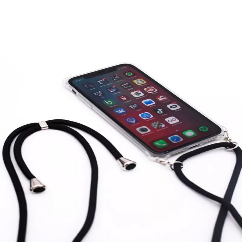 Evelatus Capa para Samsung A30s com cordão preta transparente