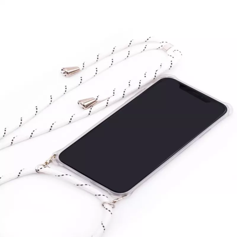 Capa Evelatus para Samsung A50 com Cordão Listras Brancas Transparente