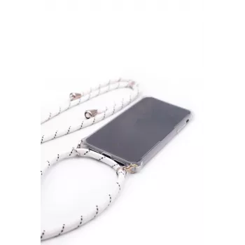 Capa Evelatus para Samsung A50 com Cordão Listras Brancas Transparente