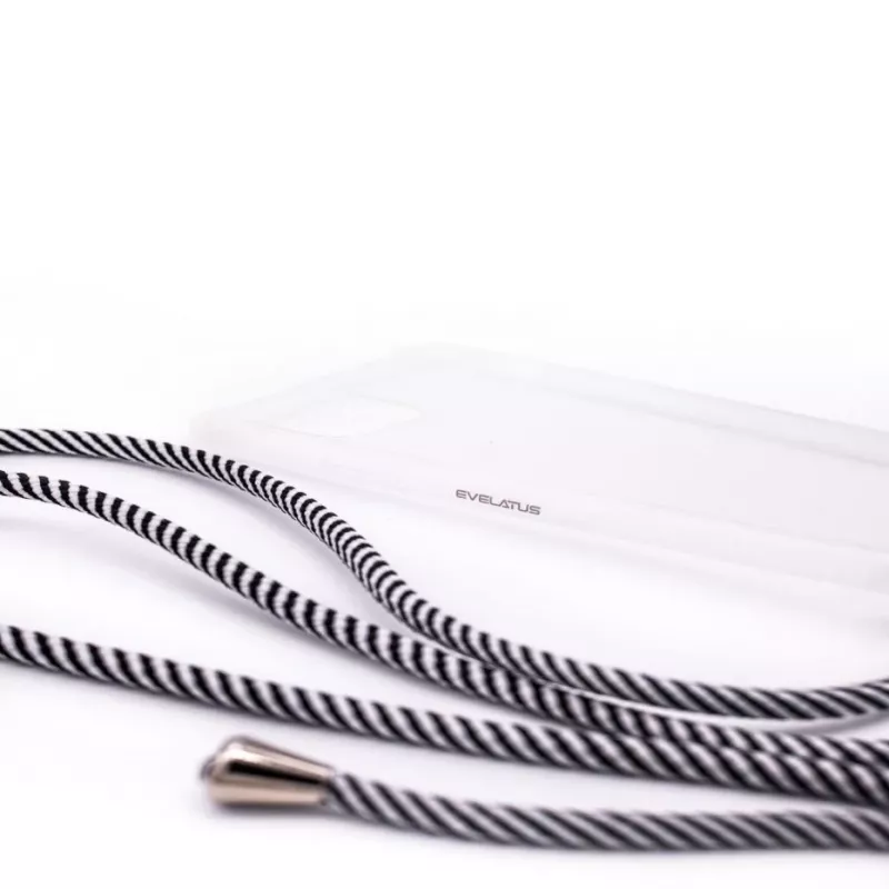 Capa Evelatus Samsung Galaxy A30s com cordão, preto riscas transparente