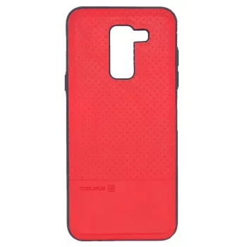 Capa TPU Evelatus Samsung Galaxy A6 Plus 2018 com placa metálica para suporte magnético de telemóvel vermelha