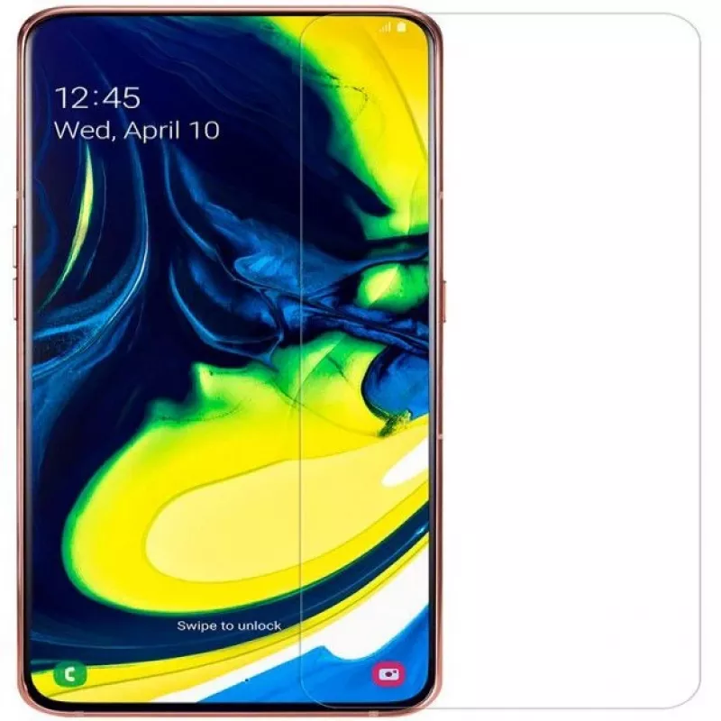 Película de vidro temperado plana de 0,33 mm Evelatus para Samsung Galaxy A80, transparente, com cola japonesa e revestimento antiestático