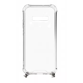 Evelatus Capa de silicone transparente com fita ao pescoço TPU para Samsung Galaxy S10e dourada