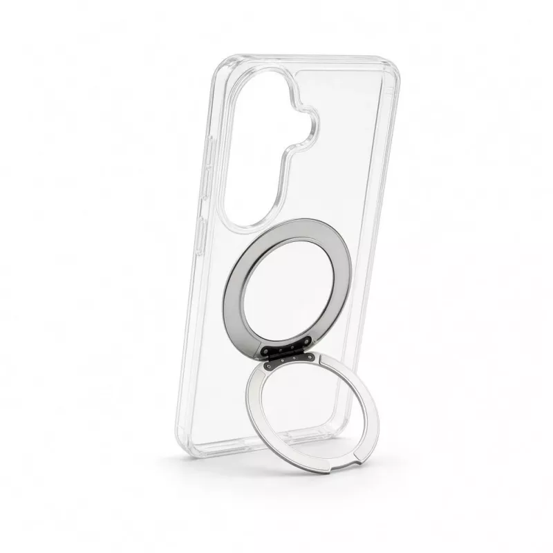 Evelatus Capa híbrida com MagSafe PC+TPU para Samsung Galaxy S26 com suporte metálico 360 transparente