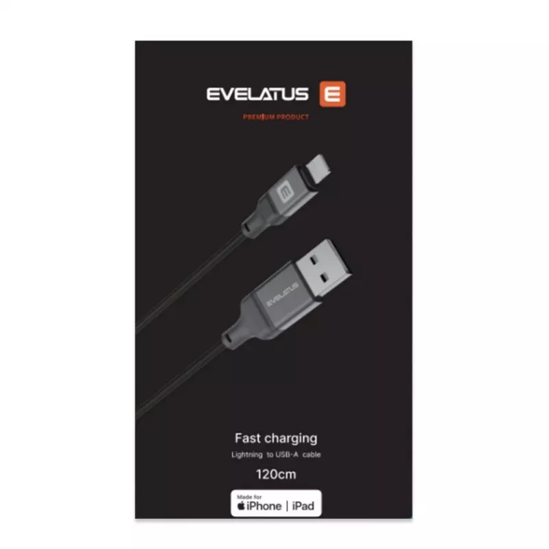 Cabo Evelatus USB-A para Lightning 1,2 m (MFi11CL) caixa de alumínio entrançado preto