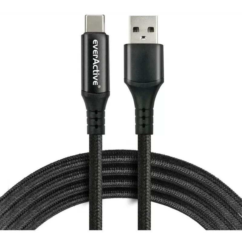 everActive CBB-1CBL cabo trançado USB-A para USB-C com indicador de potência LCD, 1m, 3A, preto