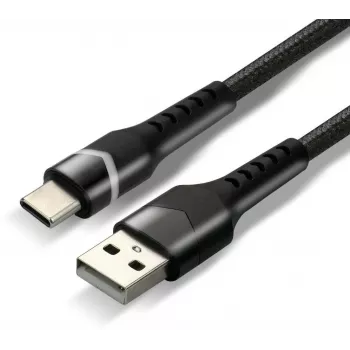 Cabo trançado everActive CBB-1CBR USB-A para USB-C com LED RGB 1m 3A preto