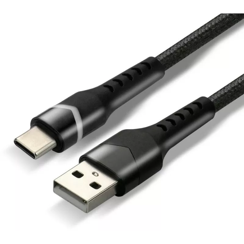 Cabo trançado everActive CBB-1CBR USB-A para USB-C com LED RGB 1m 3A preto