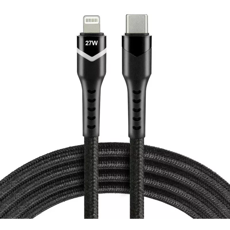 Cabo everActive CBB-1CIR USB-C para Lightning com LED RGB 1m 27W PD preto