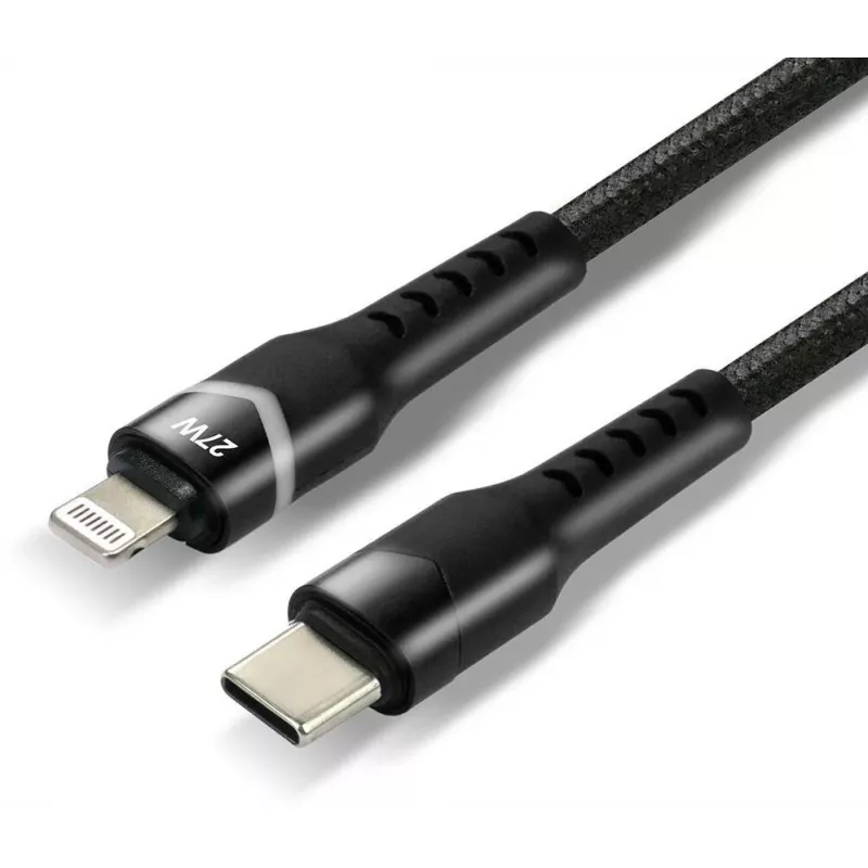 Cabo everActive CBB-1CIR USB-C para Lightning com LED RGB 1m 27W PD preto
